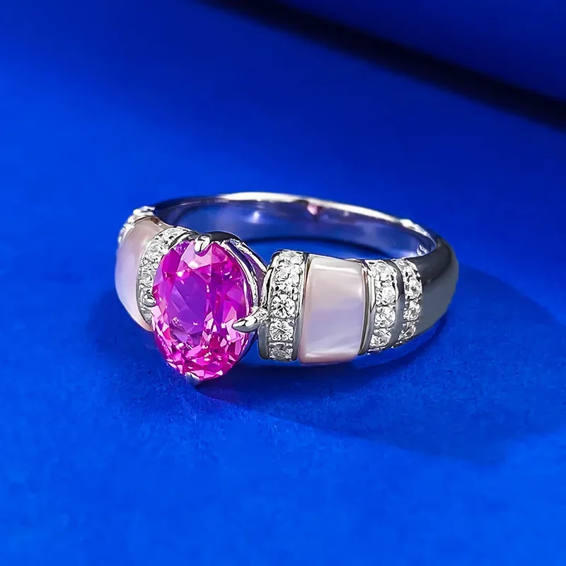 New Natural Pink Shell Rupee Red Diamond Ring with European and American Style Premium 925 Silver Goddess Versatile 