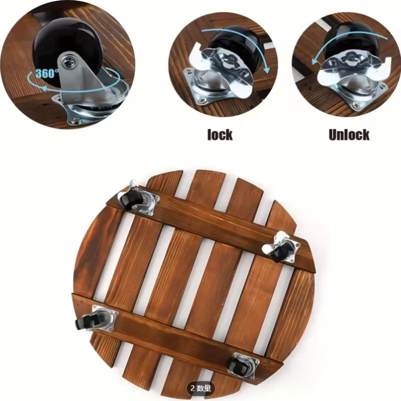 1pcsWooden Plant Pot Tray with Lockable Iron Frame and Rubber Swivel Wheels, Plant Storage Cart, Heavy-Duty Rolling Plant Organi