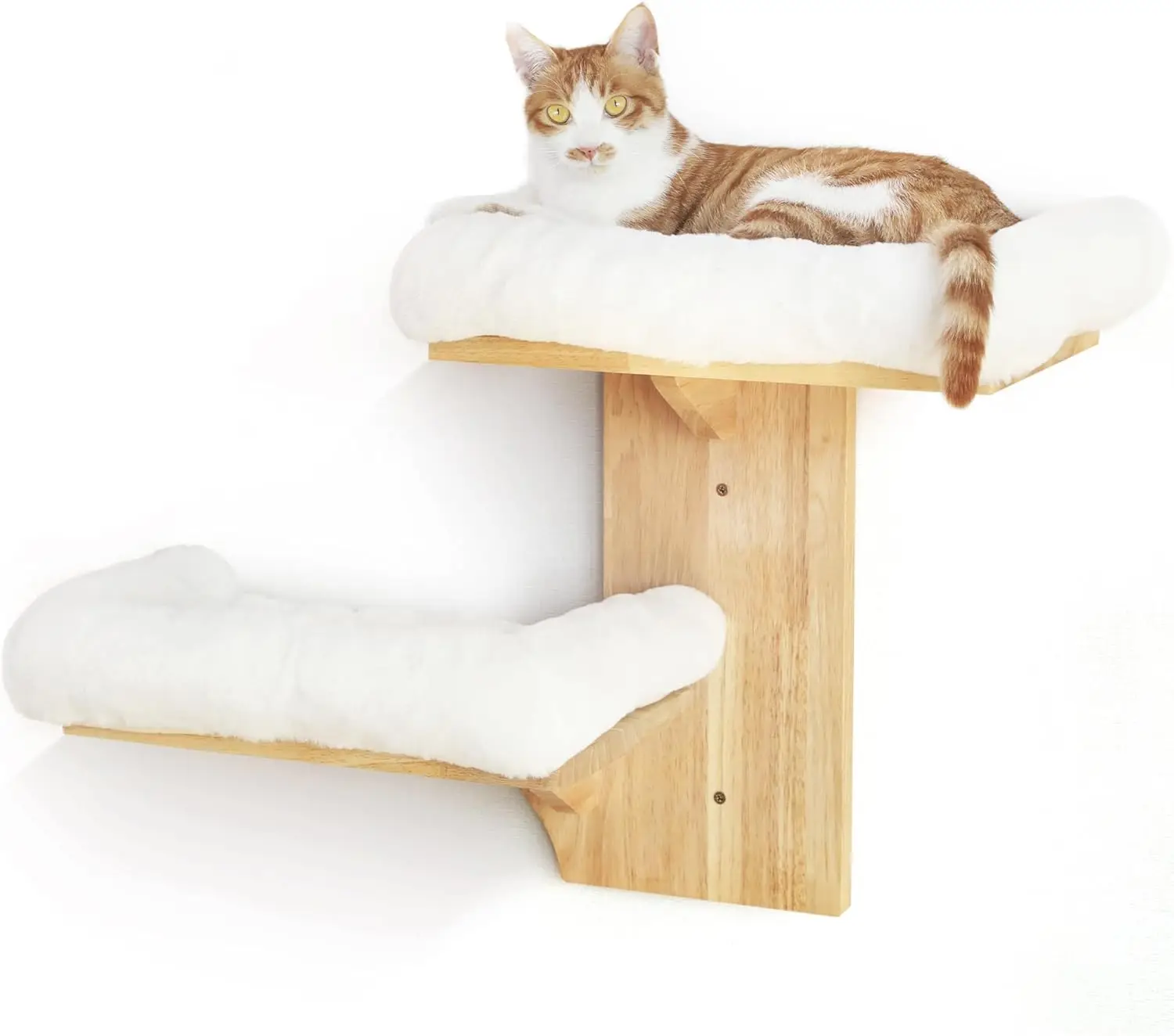 

Tree-Shaped Cat Wall Shelves with 2 Soft Cushion Perches, Solid Rubber Wood for Climbing and Napping
