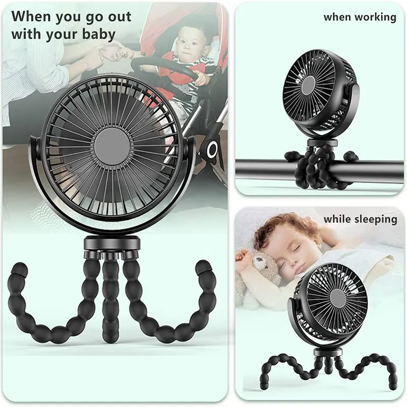 Portable Handheld Fan Outdoor Baby Stroller Fan Hand USB Fan Small Folding Rechargeable Fans Multifunctional Octopus Mini Fan