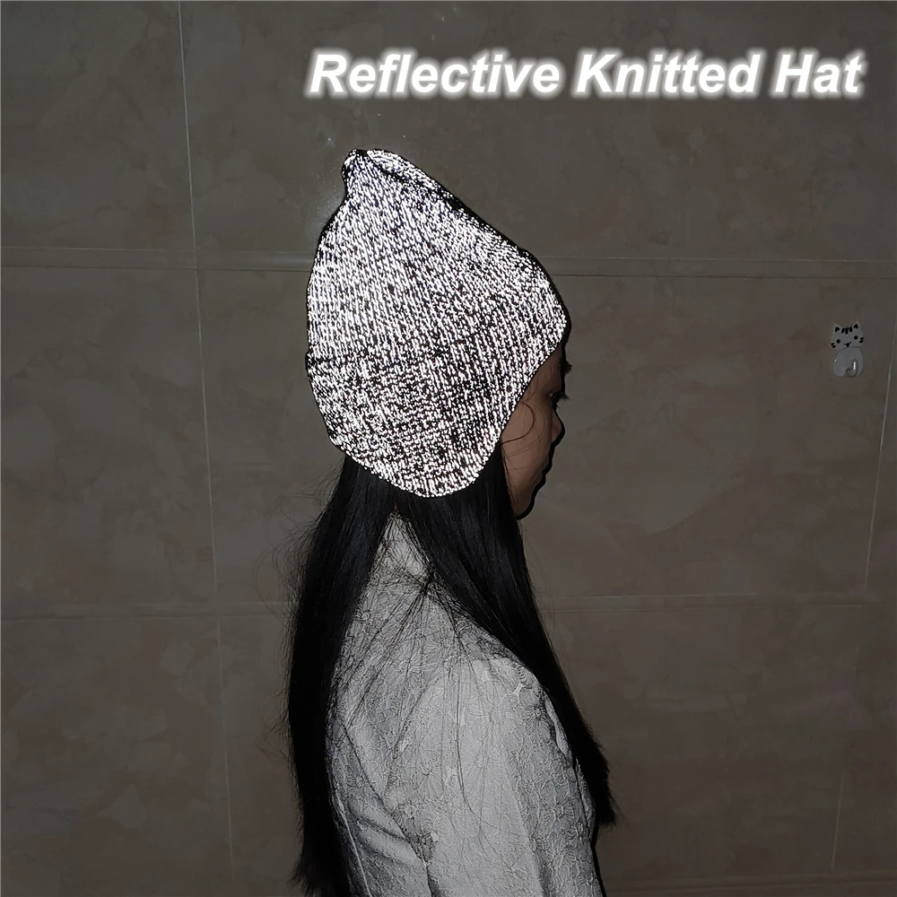 Reflective Winter Knitted Hat Outdoor Thicken Warm Beanies High Visibility Night Cycling Earmuff Hats Ear Protection Knit Caps