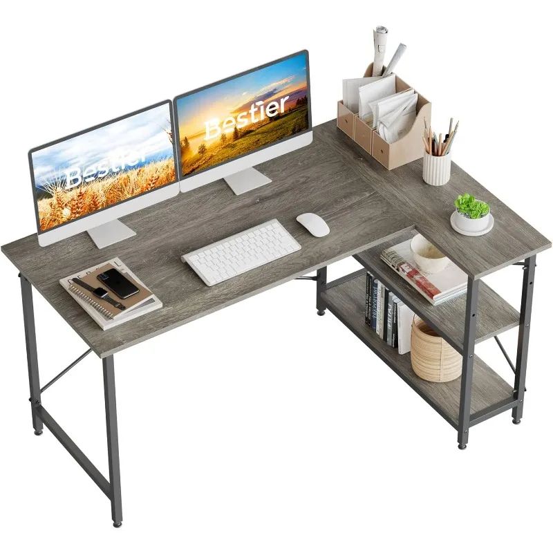 

L Shaped Desk with Storage Shelves 55 Inch Corner Computer Desk Writing Study Table Workstation for Home Office, Gray