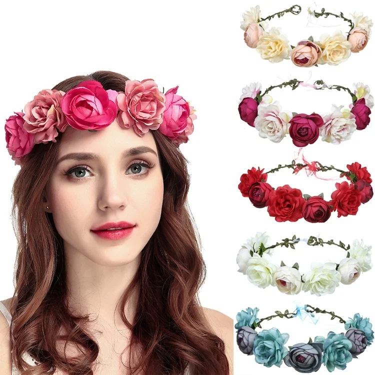 Guirxiété de fleurs pour coiffure de mariage, bande de cheveux de style bohème, photographie de mariée, accessoires pour cheveux, vente en gros