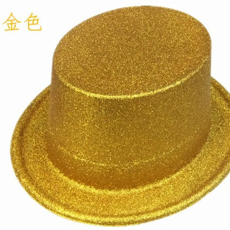 Plastic Top Hat Glitter Gold Jazz Lincoln Magic Costume Halloween Performance Prop