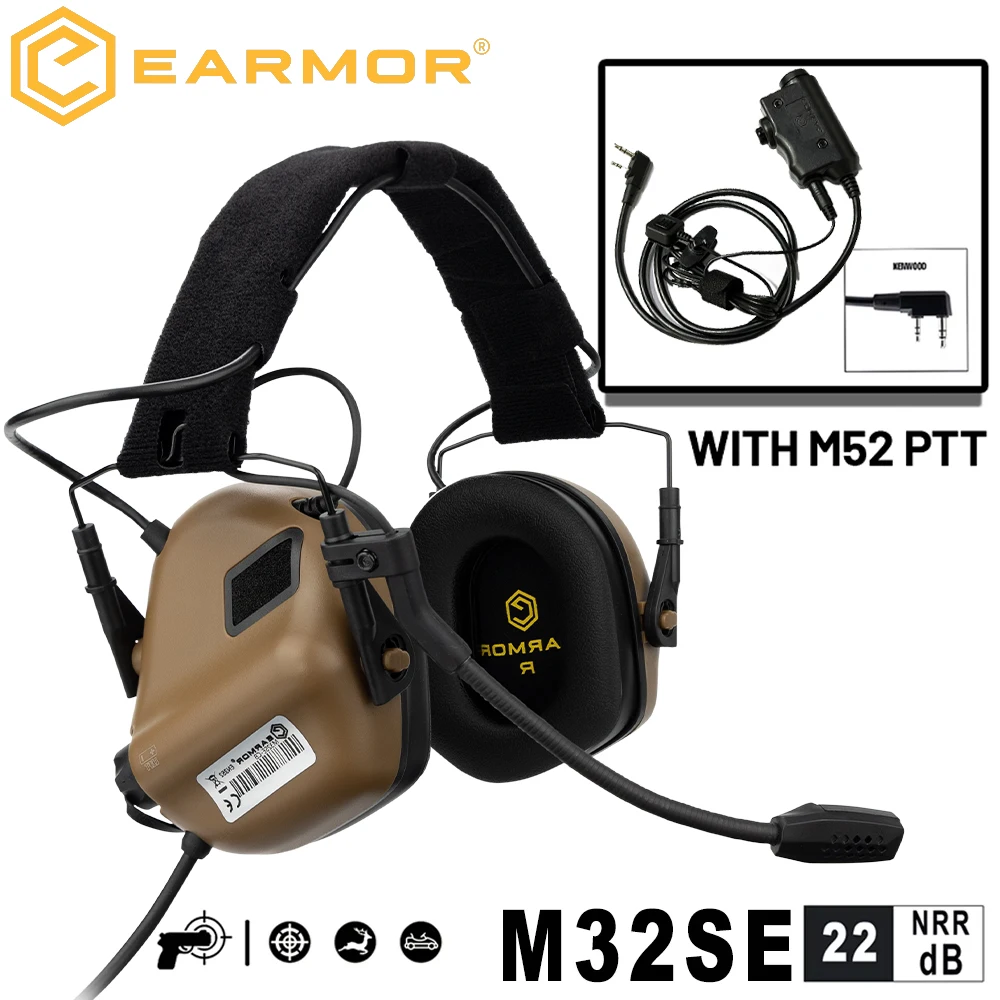 

EARMOR Shooting Earmuffs M32 Tactical Noise Headset Reduction with M52 PTT adapter Fit for Hunting Security Protection