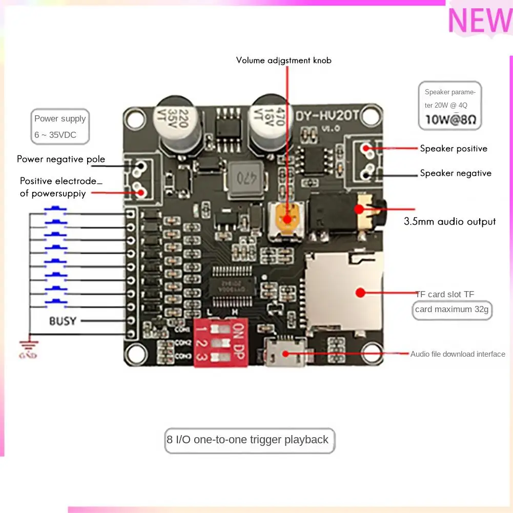 B27B DY-HV20T Modulo di riproduzione vocale 12V/24V Alimentatore 10W/20W Amplificatore Supporto Scheda Micro-SD Lettore musicale MP3 per Arduino
