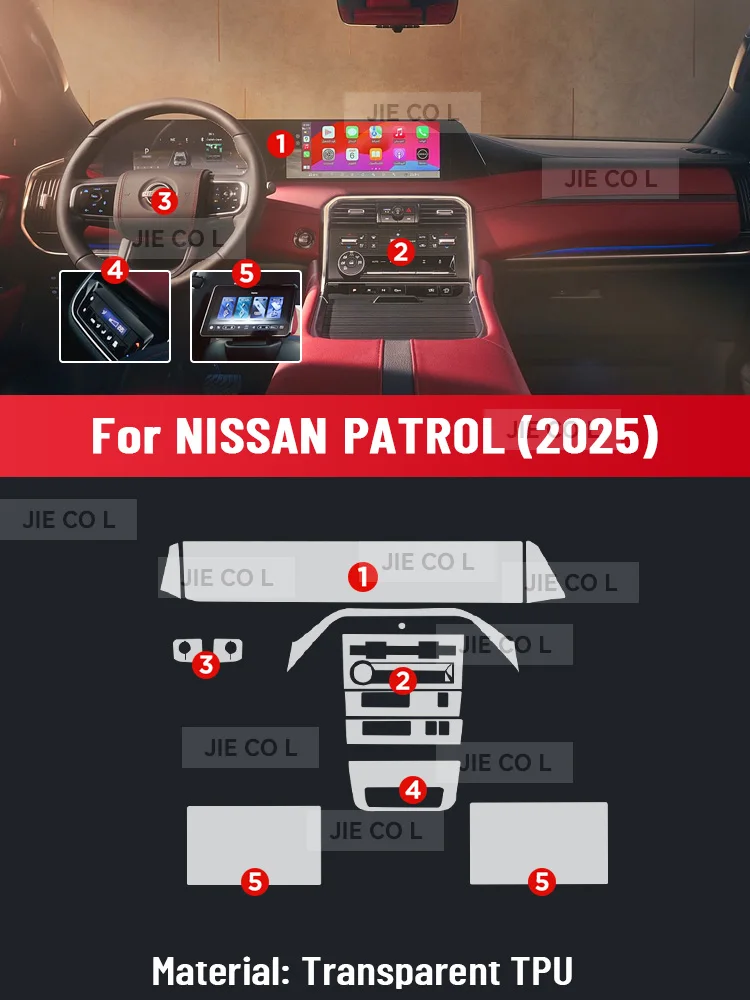 Anti-scratch Car Interior Center Console Media Dashboard Navigation TPU Protector Film For NISSAN PATROL 2025 Sticker