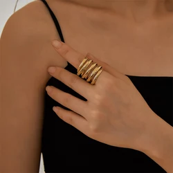 Stainless Steel Croissant Ring For Women Girls Gold Plated Metal Ring Waterproof Fashion Jewelry Gift Accessories