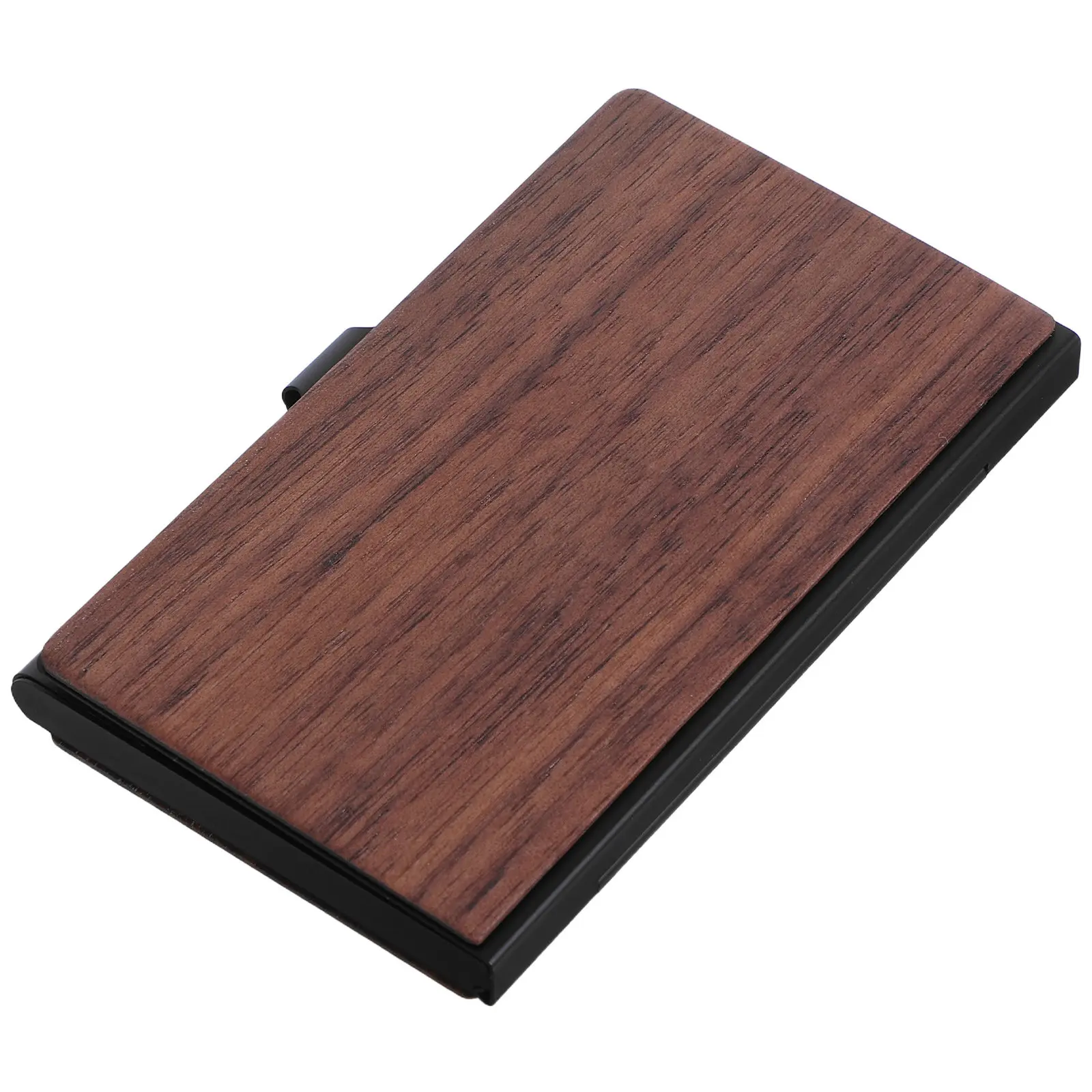 Sleek Wood Grain Metal Business Card Holder Compact Lightweight Elegant Design Desktop Card Display Organizer for Professionals