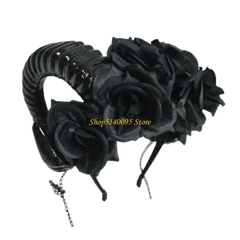 

DXAE Stylish Antelope Horn Headband for Anime Conventions and Costume Parties BlackRose Studded