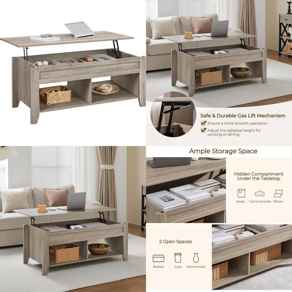 طاولة قهوة مخفية للتخزين مع رف سفلي، 41 طاولة مركزية لغرفة المعيشة لحلول التخزين الحديثة #1