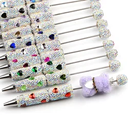 1pcs Heart Rhinestone Bead Pens Loose Spacer Beads DIY Crafts Jewelry Making Handmade White Creative Design Pen