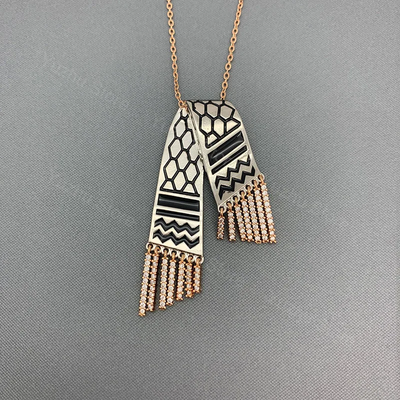 18K-لوحة وشاح شكل الزركون قلادة القلائد الفولاذ المقاوم للصدأ كوفية خريطة سلسلة مجوهرات شخصية للرجال النساء #6