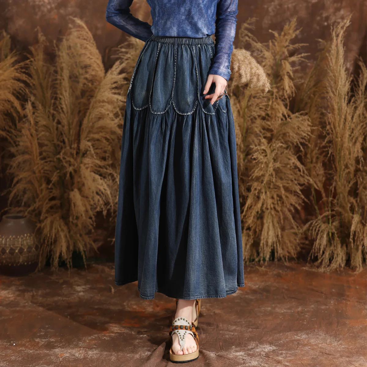 TIYIHAILEY Free Shipping 2023 New Fashion Long Maxi Denim Jeans Women S-XL Spring Autumn Elastic High Waist Skirts Summer