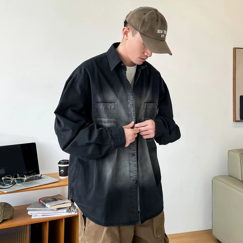 

Мужская винтажная хлопковая свободная повседневная рубашка-карго с длинным рукавом на весну и осень, блузки унисекс, уличная одежда Cityboy, рубашки оверсайз