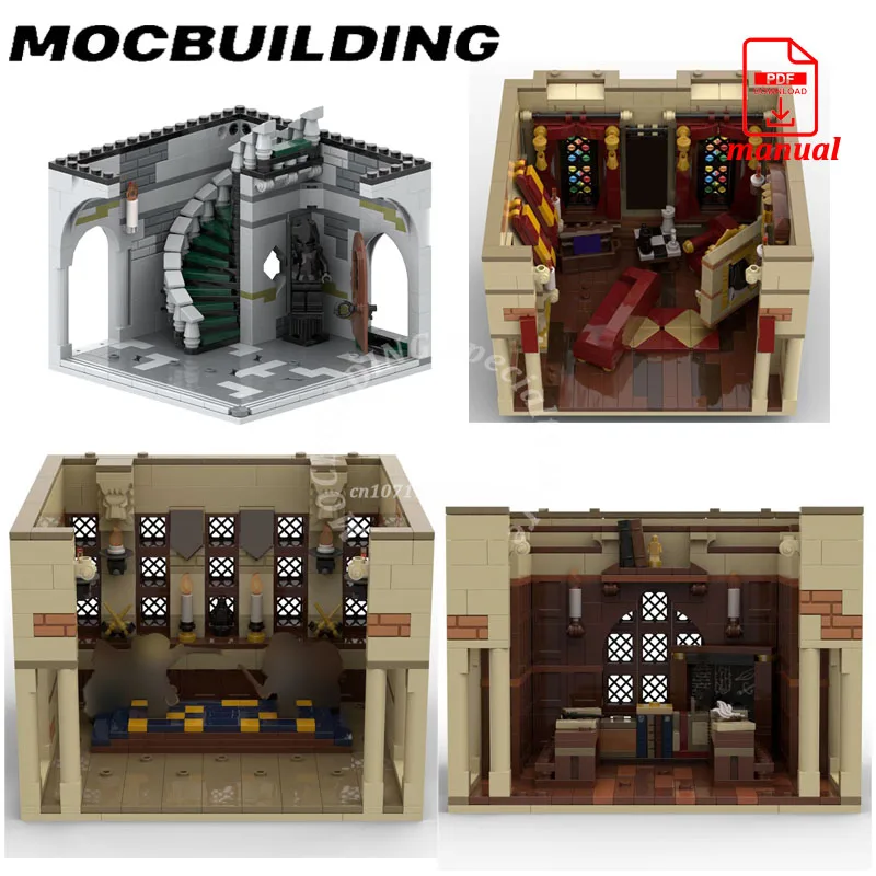 Creative School Classroom MOC Common Room Building Block Staircase Access Assemble Bricks Toys MOC-76382