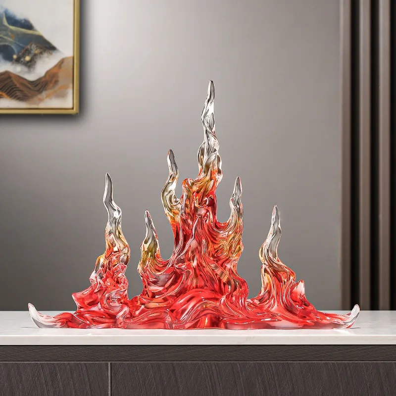 Red And Vibrant Decorations,Resin Living Room Foyer, TV Cabinet,Office Front Desk,Desktop, Flame Statuette,Decoration Gifts