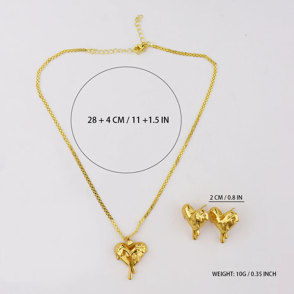 Simple Fashion Vintage Gold Color Heart Clavicle Chain Gold color Necklace Earrings Romantic Necklace Jewelry Holiday Gifts