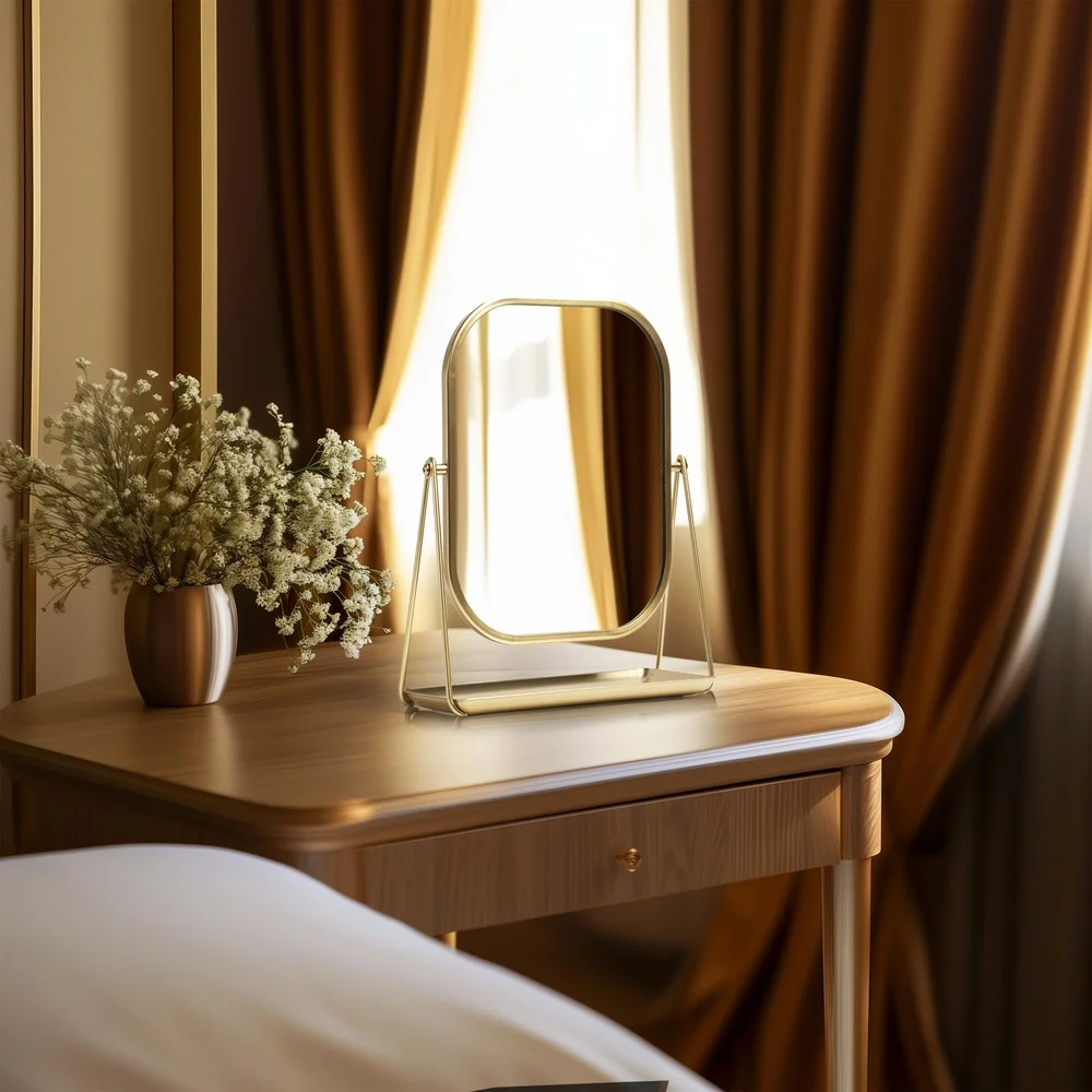 Moderner goldener Tischspiegel, langlebiger Schminkspiegel, verstellbare Neigung, perfekte Make-up-Pflege, Heimdekoration, schicker Akzent