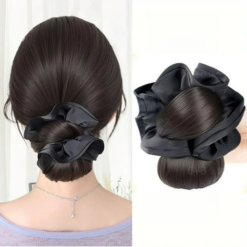Novo Laço de Cabelo Sintético de Cetim com Clipe para Coque, Extensões de Cabelo em Rabo de Cavalo, Coque Cacheado e Fofo para Uso Diário Feminino