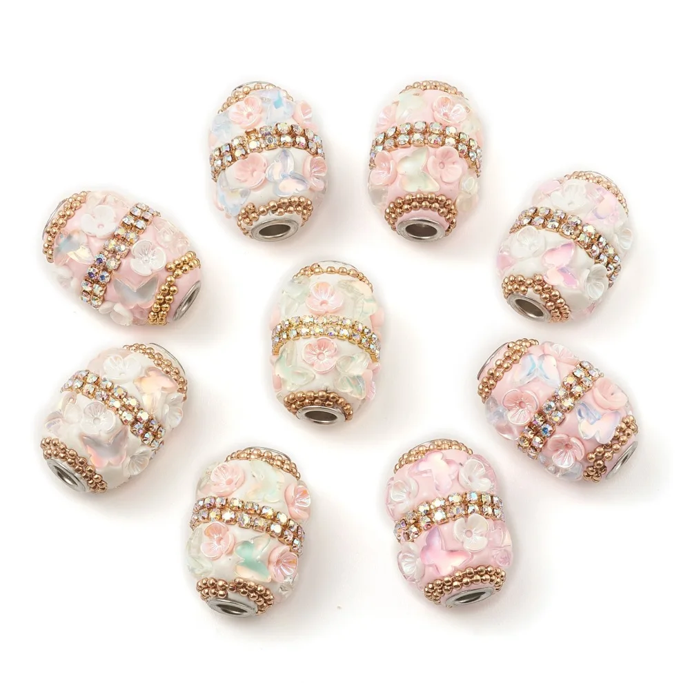 5Pcs Handmade Indonesia Beads Rondelle with Flower Bead with Alloy Findings & Resin for DIY Jewelry Making Handicrafts Supplies