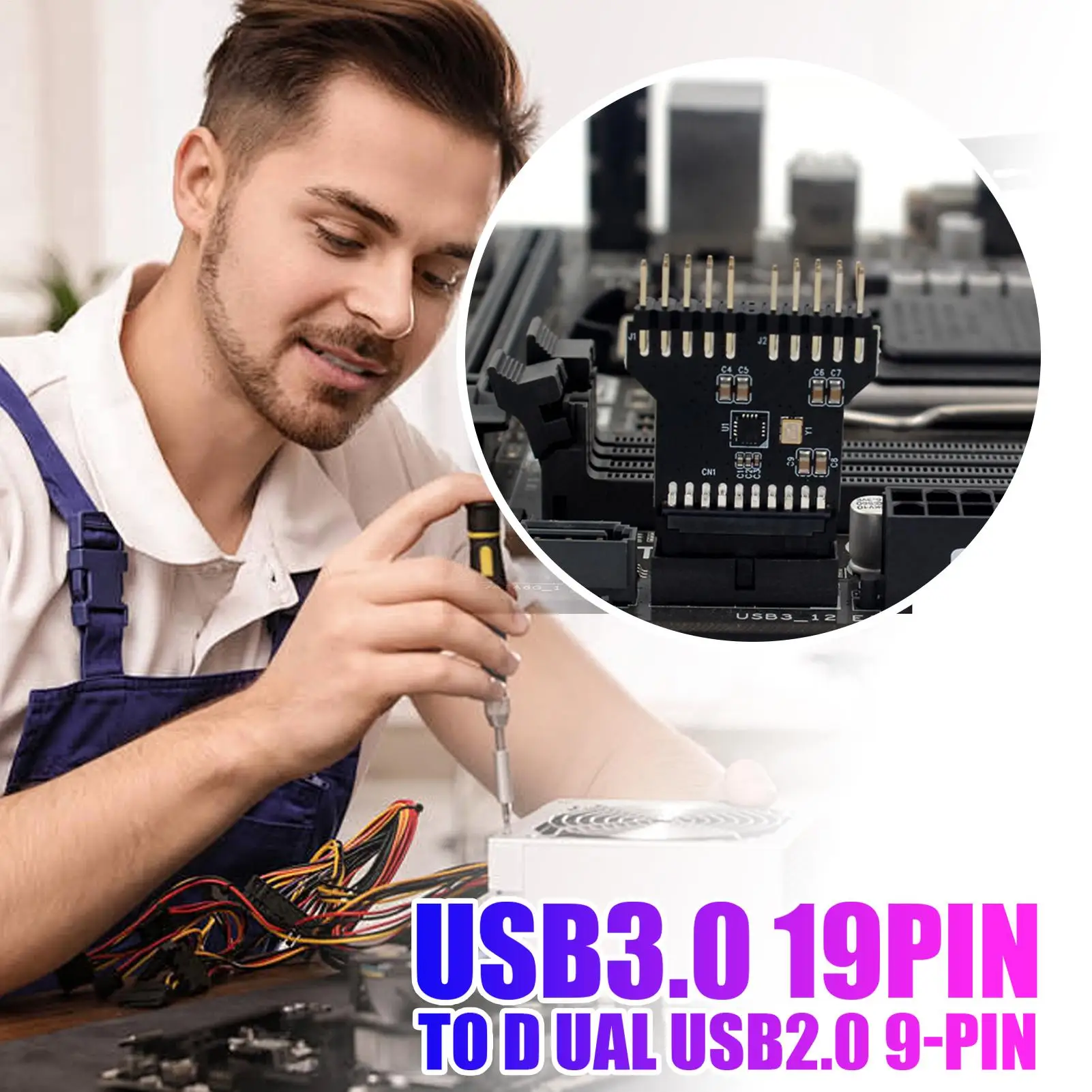 USB 3.0 19PIN To USB 2.0 9PIN Header Splitter Adapter 3.0 Motherboard to Double 9 Pin USB 2.0 Splitter Adapter Port