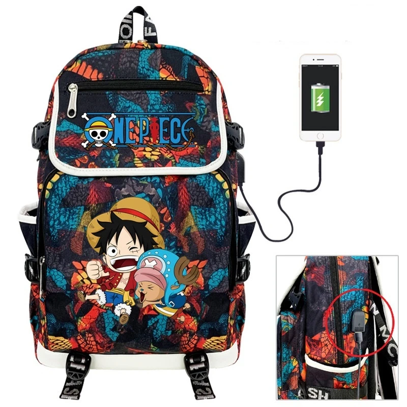 

One Piece Printed Backpack Usb Interface Students Large Capacity Outdoor Wear Resistant Waterproof Lightening Bag Kids Xmas Gift