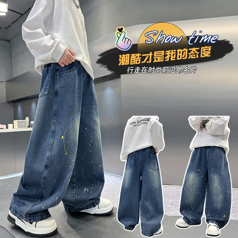 

Boys Denim Jeans Ages 4-14Y Spring Summer Casual Loose Trousers Tween Student Long Pants Comfortable Fit Child Jeans Drawing