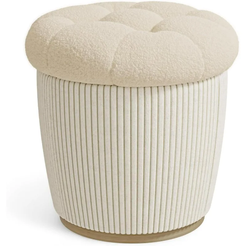 

Round Ottoman with Storage, Sherpa Vanity Stool, 18.5" Small Ottoman Dorm, Foot Stools, Upholstered Ottoman Foot Rest