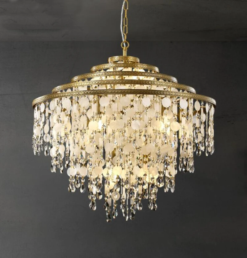 French Crystal Living Room Chandelier Romantic Shell Vintage Luxury Villa Restaurant Island Decorative Lighting