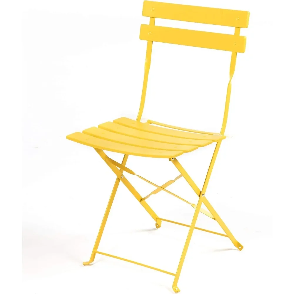 طقم بيسترو مكون من 3 قطع، طقم أثاث خارجي قابل للطي مع إطار فولاذي ممتاز، تصميم محمول للبيسترو والشرفة، أصفر #6