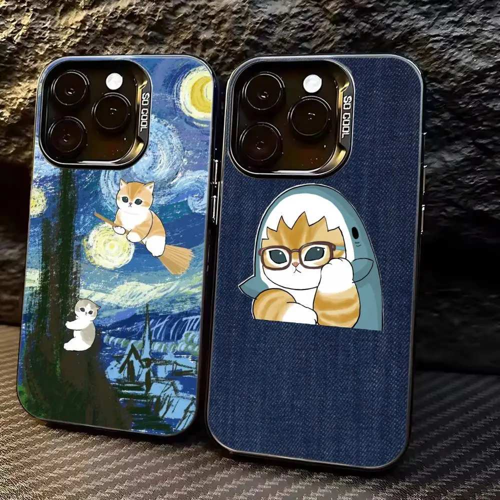 M-Mofusand Cat Cute Cartoon Phone Case For iPhone 17,16,15,14,13,12,11 Plus,Pro Max,XS,Colored Silver Plated Inside Cover