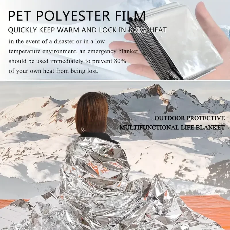 2Pcs Emergency Survival Blankets  - High-Visibility Silvery/Golden Dual-Tone,Portable & Compact for Camping