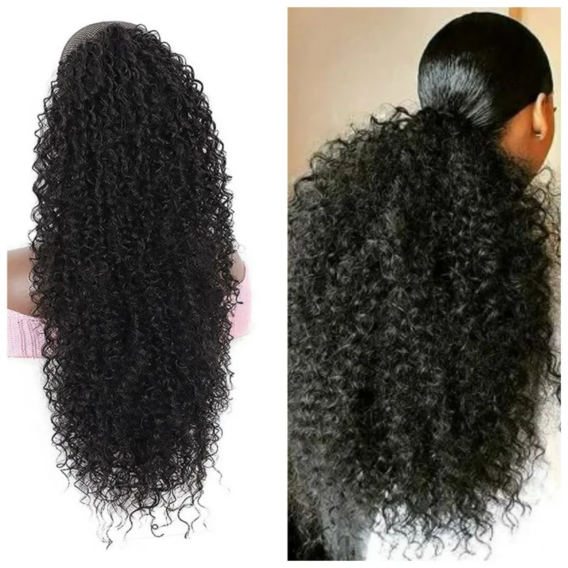 Synthetic Drawstring Ponytail Extension Deep Curly Heat Resistant Instant Clip Afro Kinky Curly Hair Pieces for Women