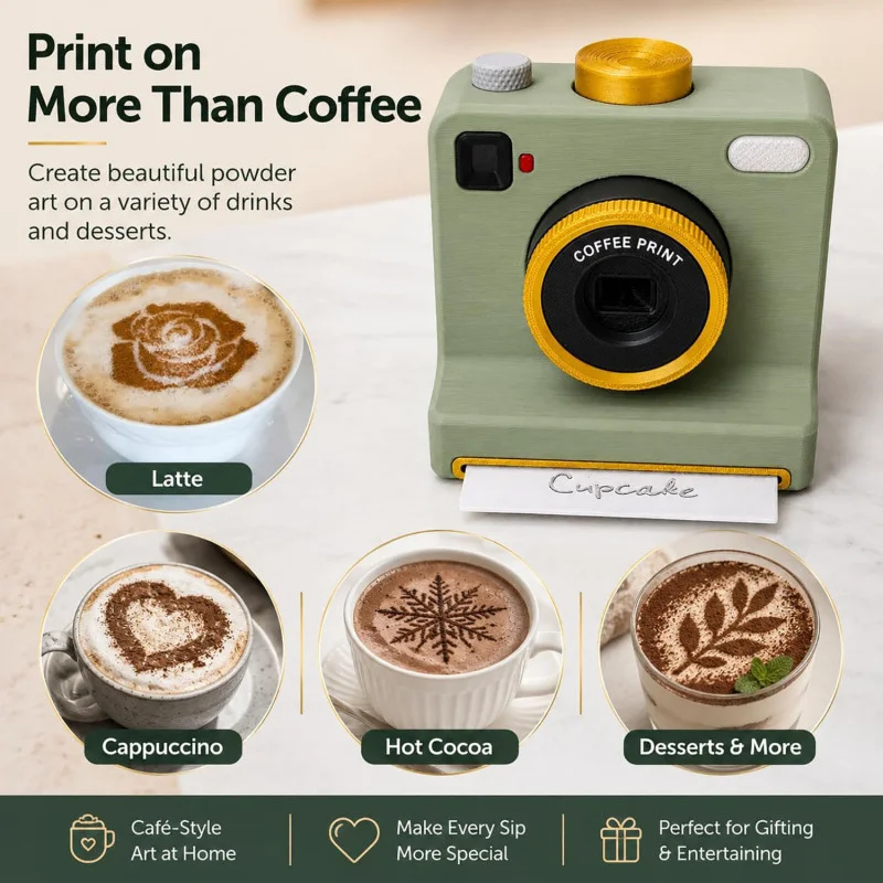 3D Portable Coffee Printer Camera Shape Latte Art Maker One, Click Foam Machine Milk Coffee Stencil Tool Kitchen Gadget Gift New