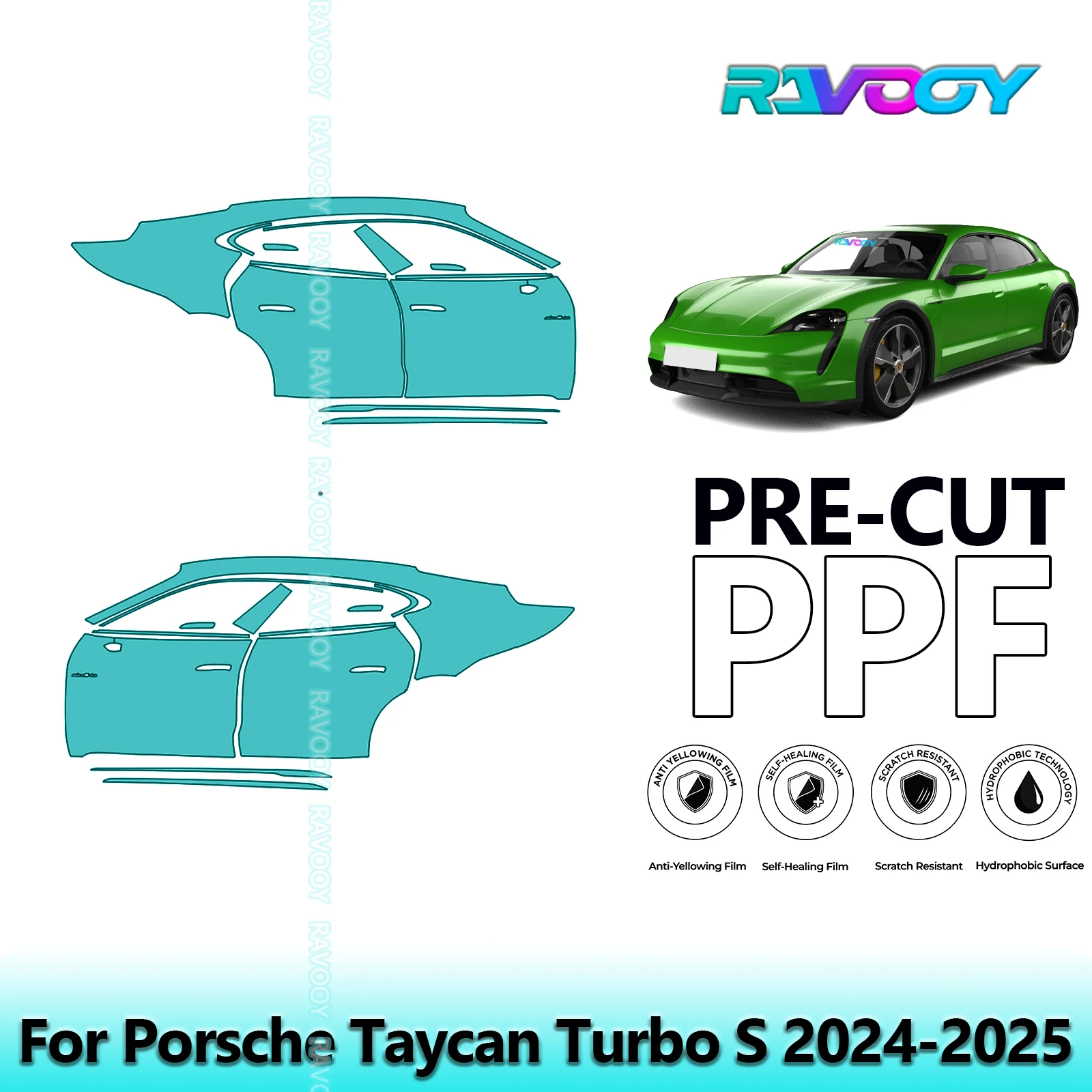

For Porsche Taycan Turbo S 2024-2025 8.5mil Clear Matte Pre-Cut PPF Door & A/B Pillar Kit TPU Paint Protection Film Set