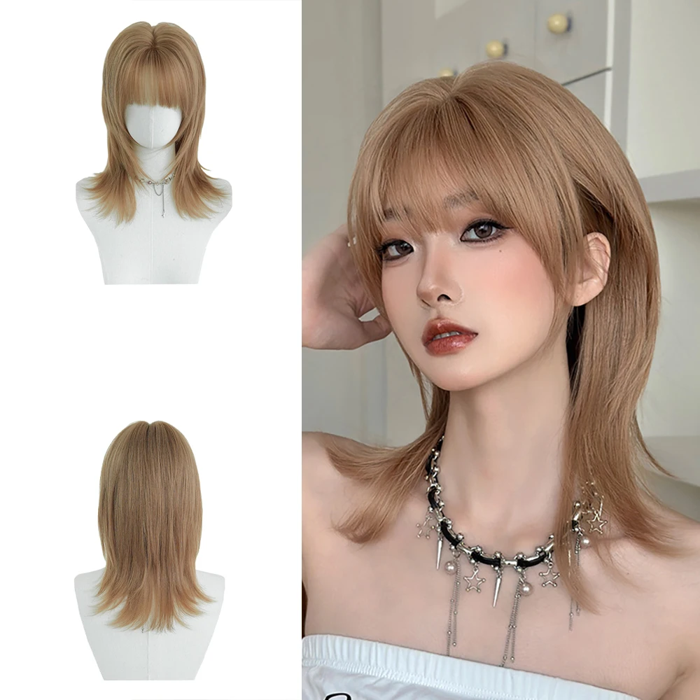 High-Quality Blue Mullet Synthetic Hair With Bangs, Suitable For Women'S Daily Party Anime Role-Playing Lolita Wolf Tail Wig