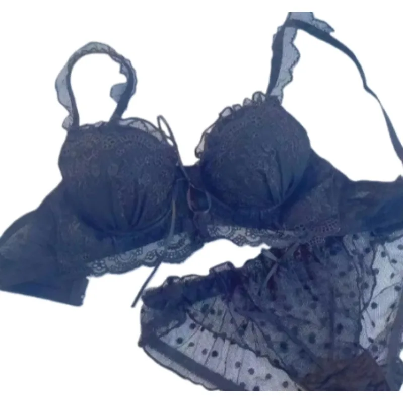 Japanisches Stickerei-Spitzen-BH-Set für kleine Brüste, Push-Up-Bralette ohne Bügel, keine Lücken, Teenager-Dessous, bequem für den Alltag