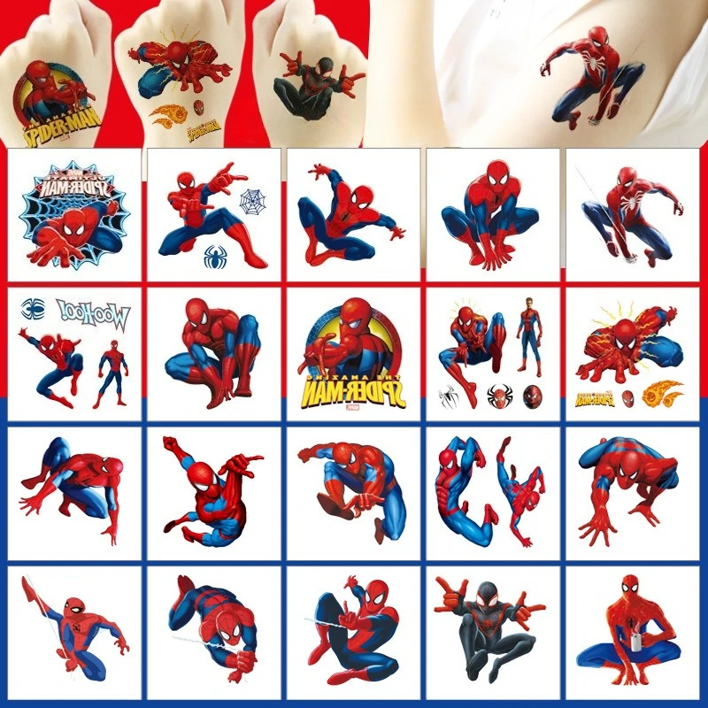 HOT Sale 20Pcs Cartoon SpiderMan Temporary Tattoo Sticker Body Art Cute Tattoo Stickers Cosplay Party Toys Birthday Gifts