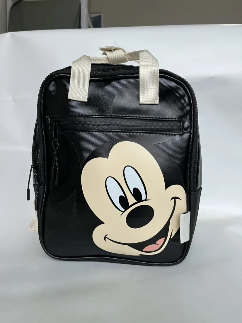 Disney Plush Backpack New Leather Cartoon Mickey mouse  Print Girl\'s Backpack Children\'s Schoolbag Black