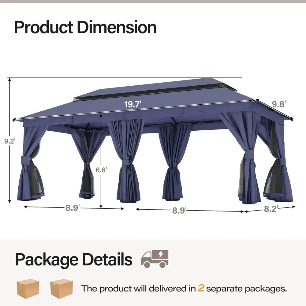 

Heavy Duty Patio Gazebo Double Roof Mosquito Net Privacy Screen Backyard Garden Outdoor Party Tent Waterproof Custom New Style