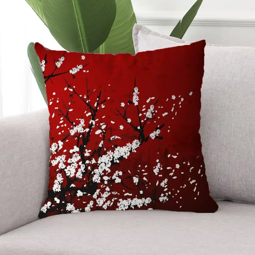 Cushion Cover 45x45 Cushions Covers Japanese Cherry Decorative Pillowcases Covers for Bed Pillows Home Decor Pillowcase 45*45