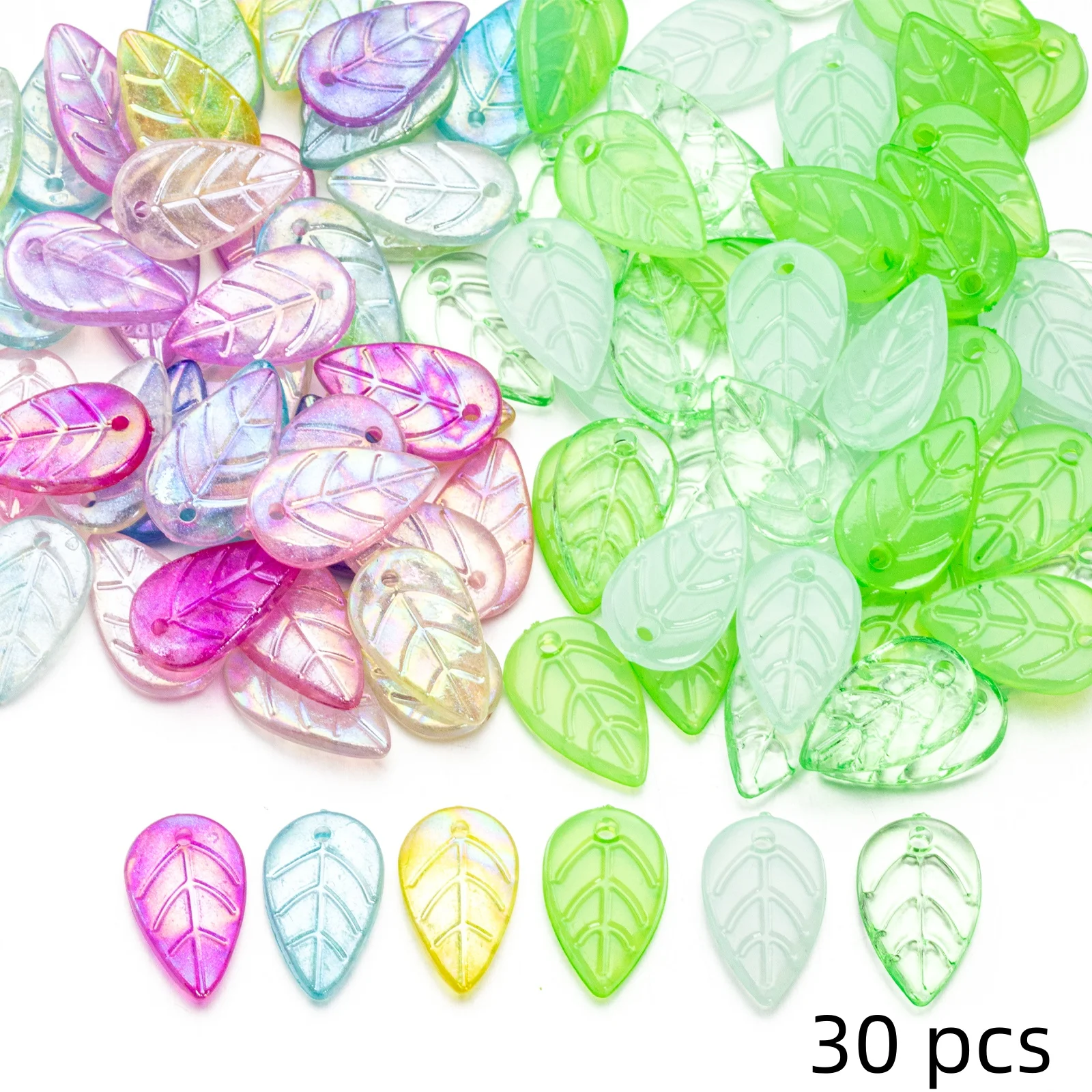 30Pcs AB Acrylic Leaf Loose Beads Small Teardrop Leaf Pendants For DIY Handmade Jewelry Earrings Bracelets Making Accessories