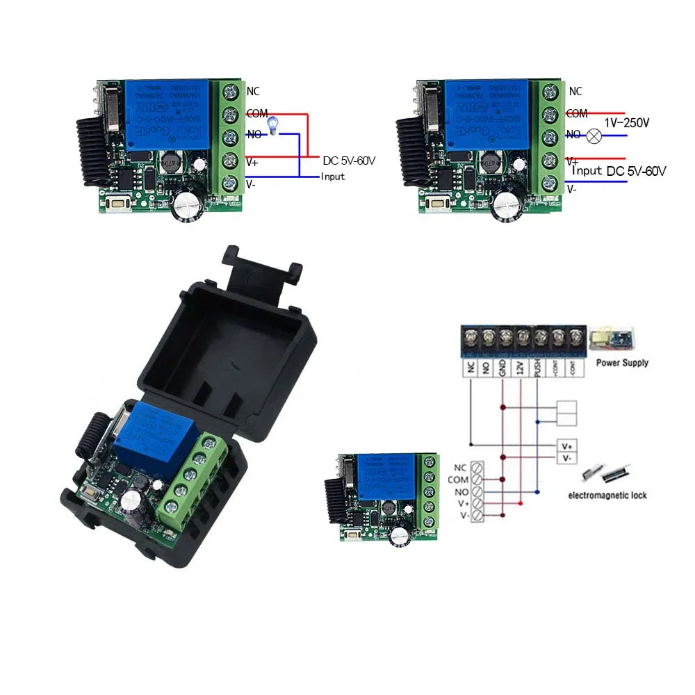 433Mhz DC 12V 5V-60V 1CH Universal Wireless Remote Control Switch Relay Receiver Module RF Transmitter 433Mhz Remote Control