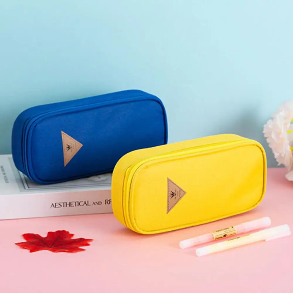 Stationery Box Large Capacity Solid Color Oxford Cloth Triangular Pattern Pencil Bag Student Prize