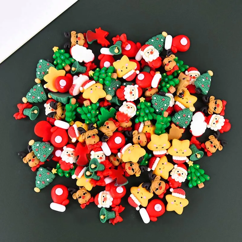 20Pcs Christmas Series Resin Santa Claus Miniatures Mini Flatback Charms Snowman Xmas Tree New Year Party Home Decor DIY Crafts