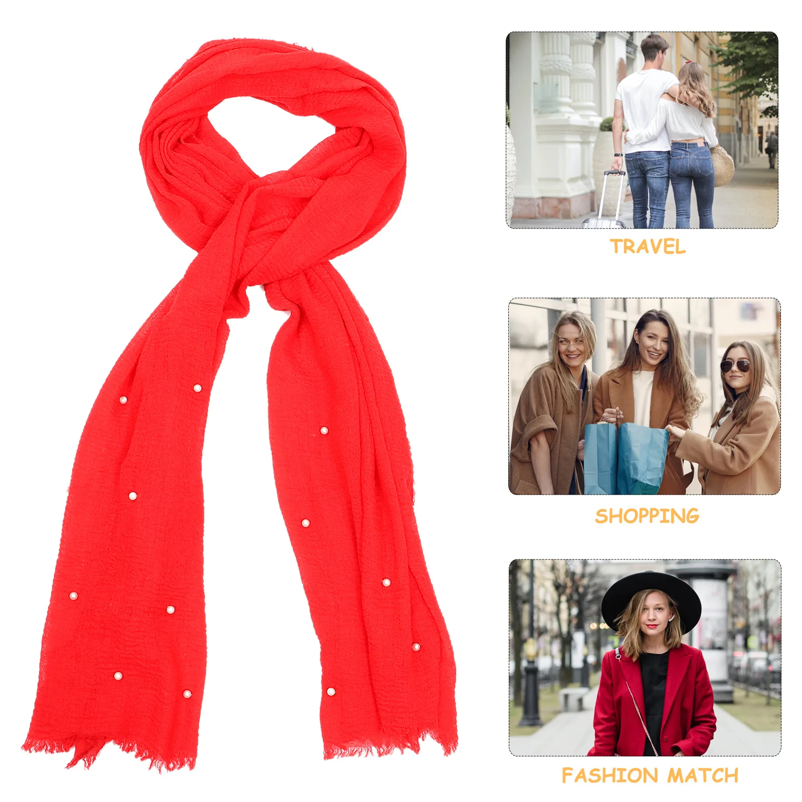 

Pearl Decorative Headscarf Chic Fashion Shawl Women Outdoor Scarf Multi-Purpose Lightweight Wrap Summer Autumn All-Match Scarf