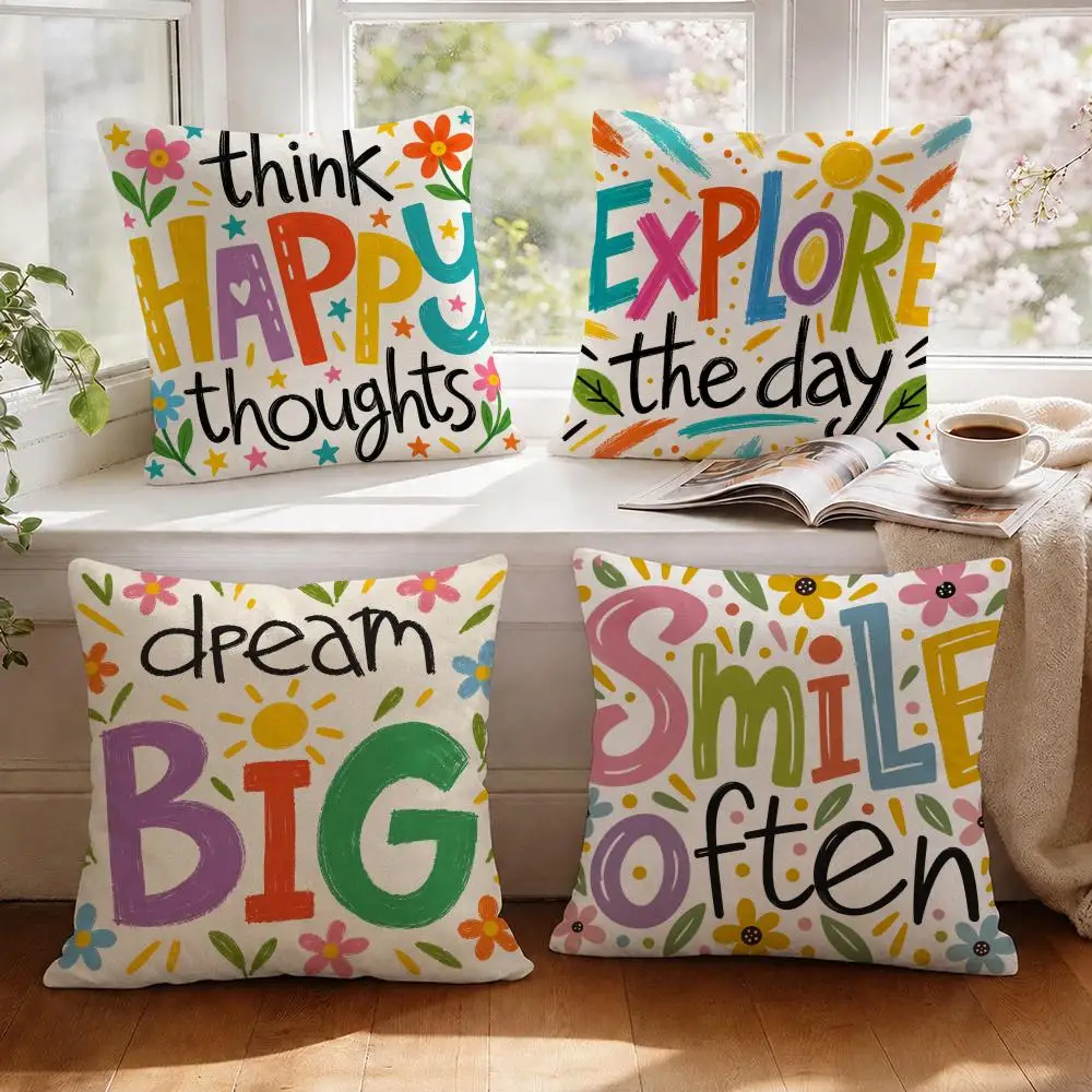 Inspirational Quotes Positive Cushion Cover 1/4Pcs Linen Throw Pillow Covers Double-Side Print Sofa Couch Living Room Decor