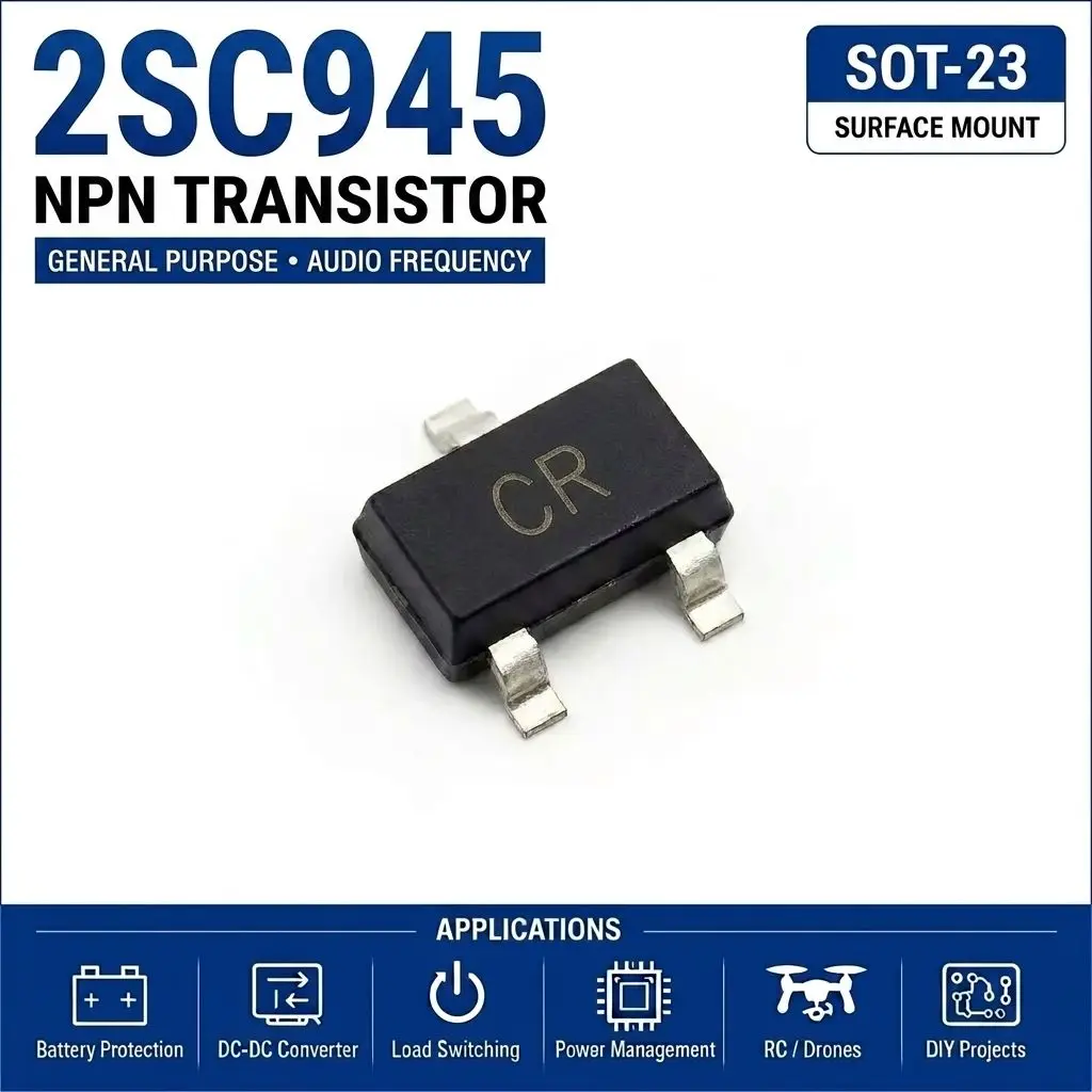 (100 pcs) 2SC945 (Marking CR) SOT-23 - NPN Transistor 60V 150mA 250MHz