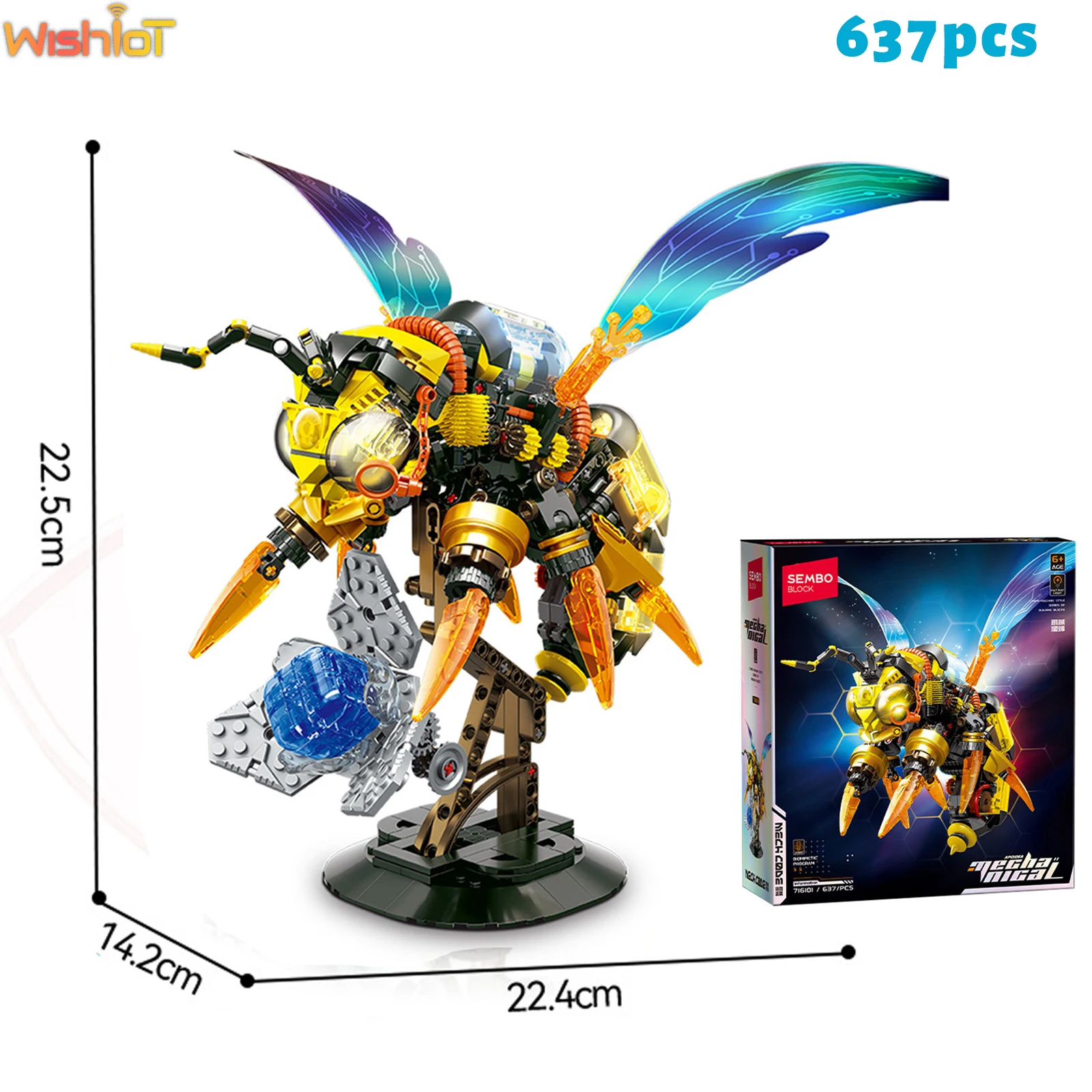 

637 шт. механические строительные блоки в виде пчелы, освещение, мех, Шмель, имитация насекомых, модель с подставкой, экшн-игрушки, подарки для мальчиков